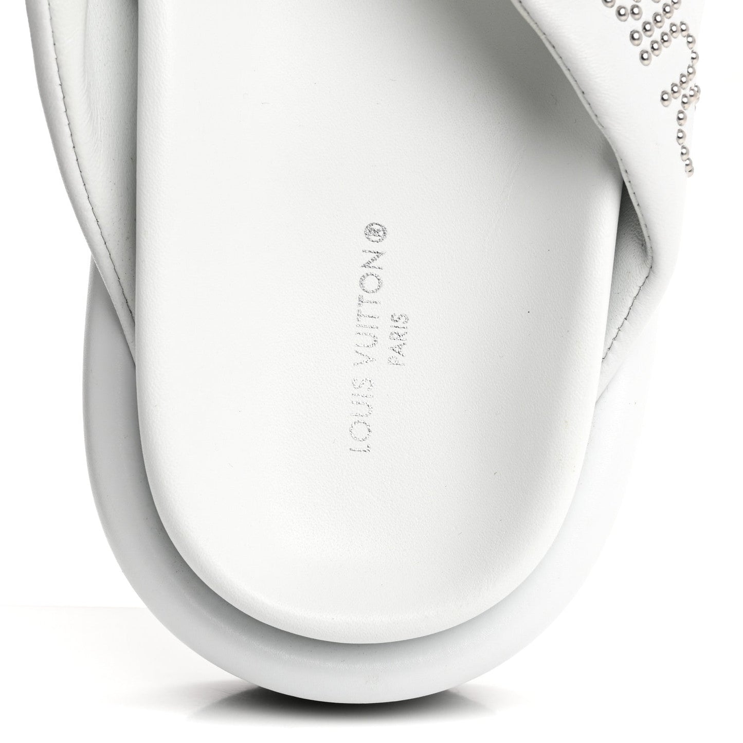 Calfskin Logo Studded Pillow Flat Thong Sandals 35 White