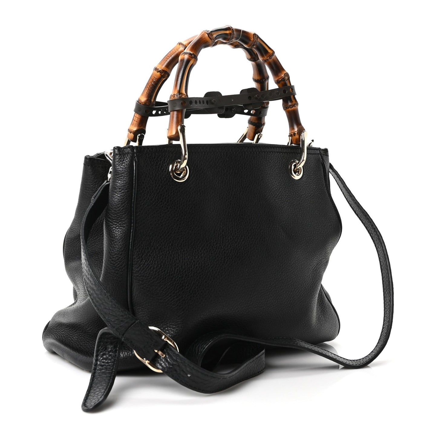 Calfskin Small Bamboo Shopper Tote Black
