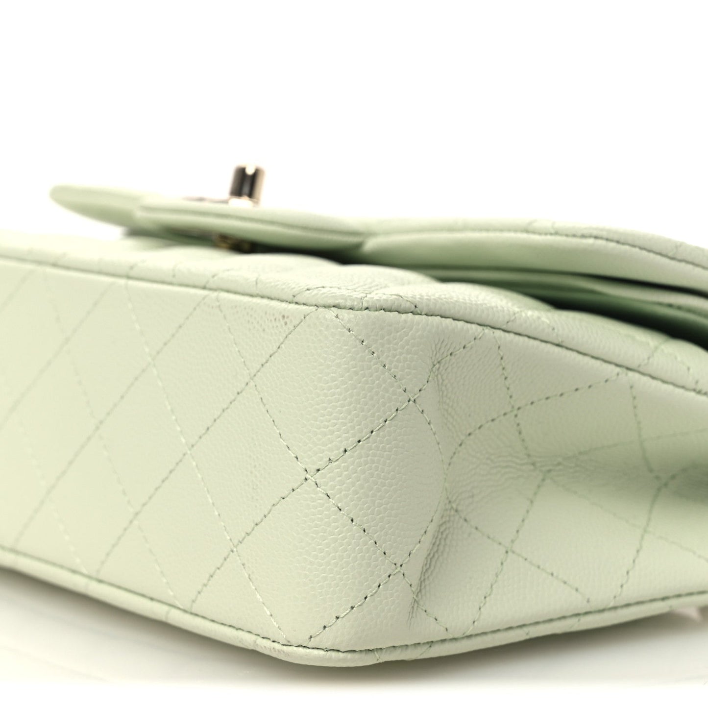 Caviar Quilted Small Double Flap Light Green