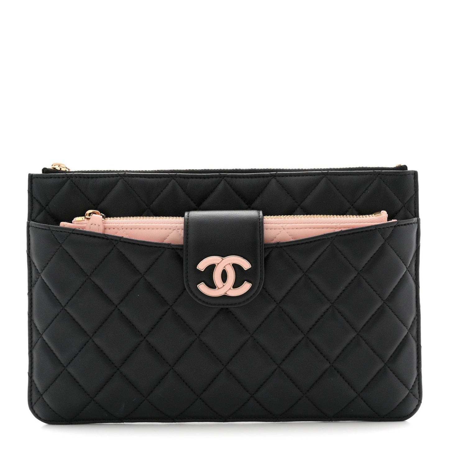 Lambskin Quilted Sunset Boulevard Pouch Case Black Pink