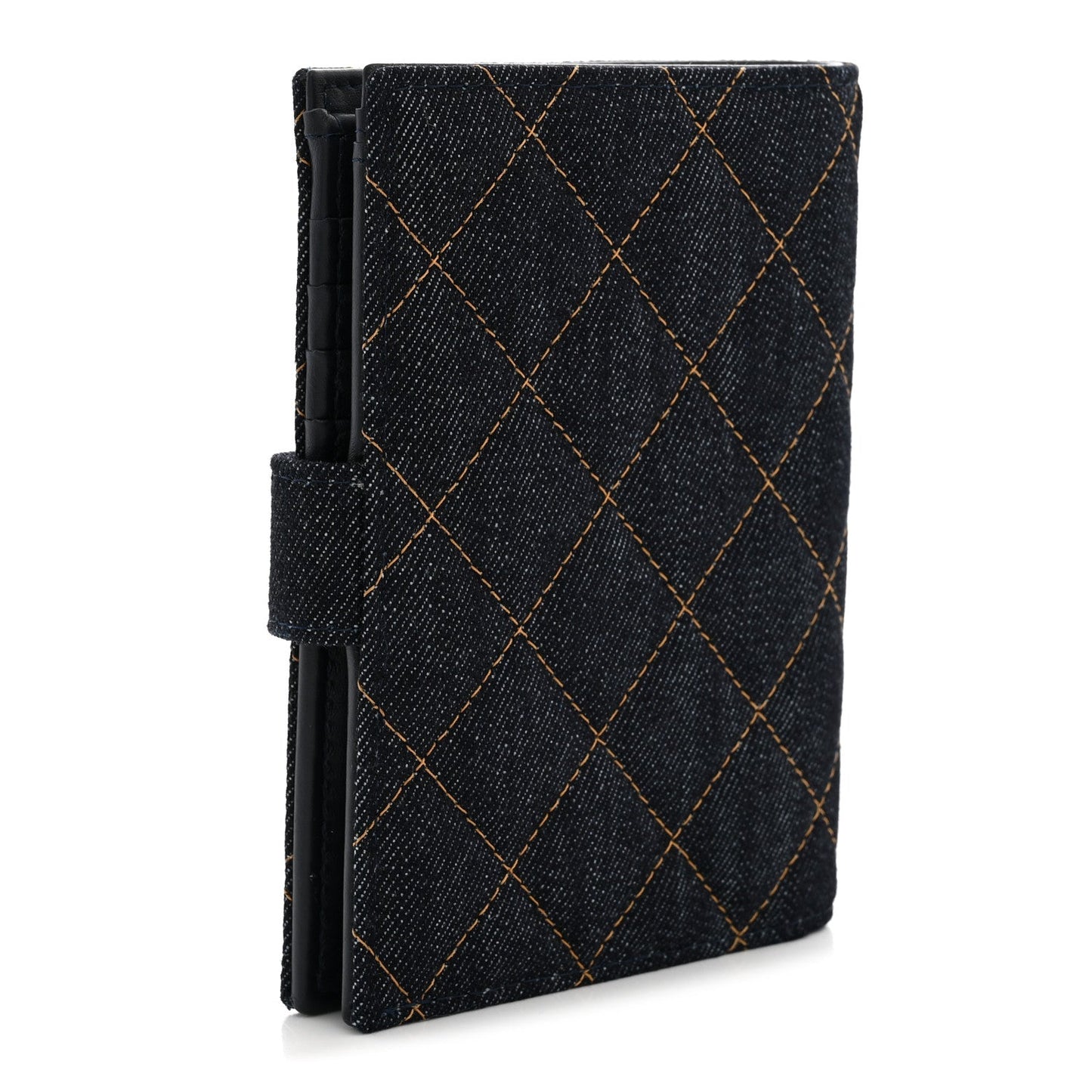 Denim Quilted Passport Holder Dark Blue Orange