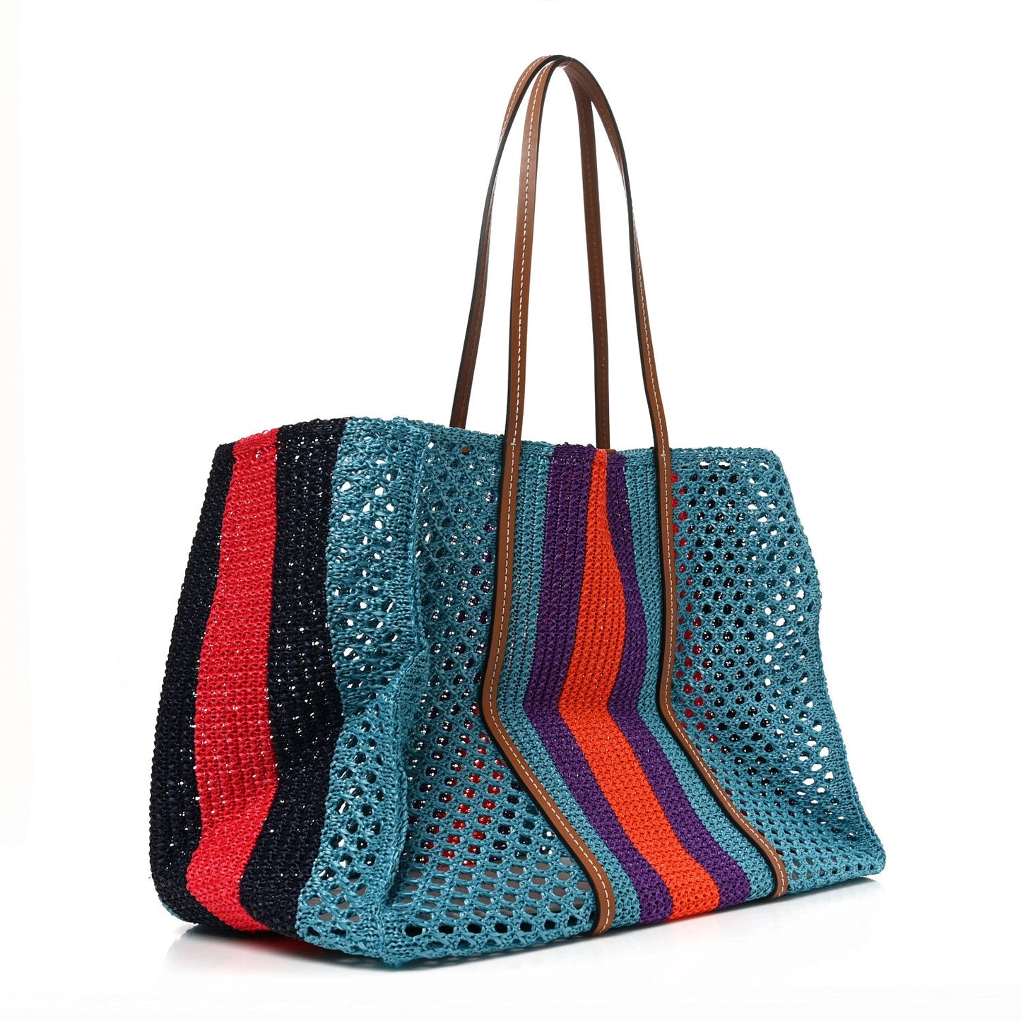 Raffia Web Woven Interlocking G Tote Blue Multicolor