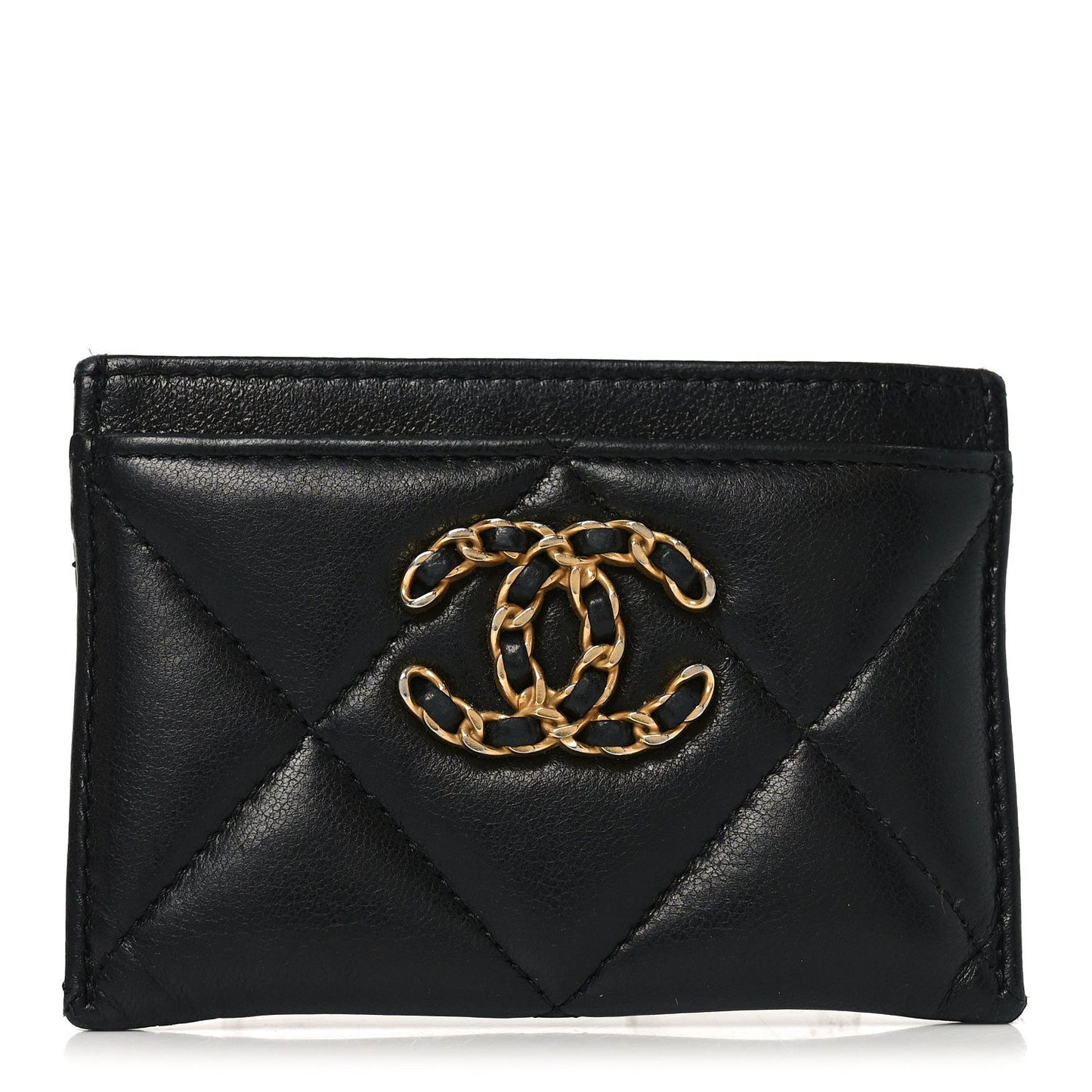 Lambskin Quilted Chanel 19 Card Holder Black