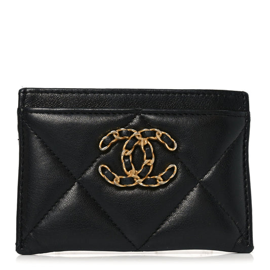 Lambskin Quilted Chanel 19 Card Holder Black