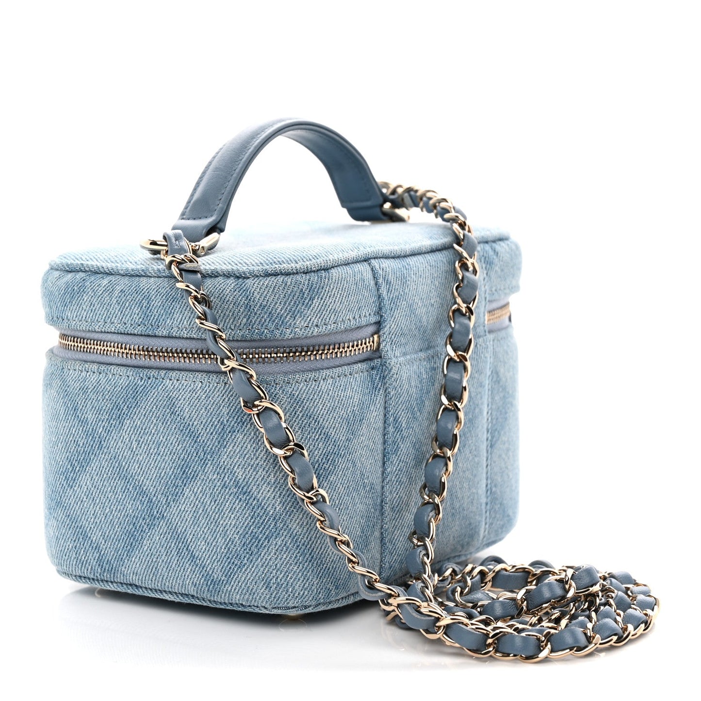 Denim Quilted Small CC Vanity Case Blue