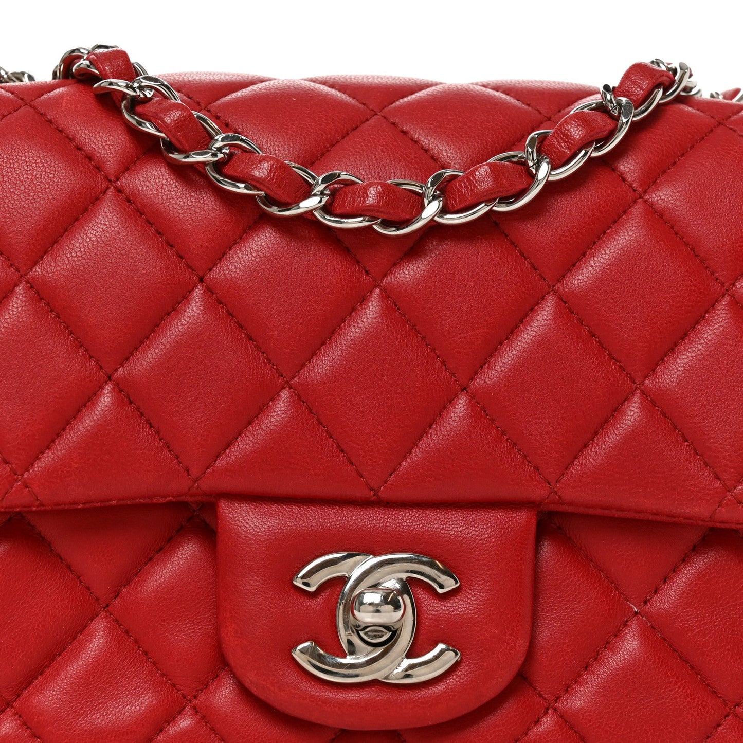 Lambskin Quilted Mini Square Flap Red