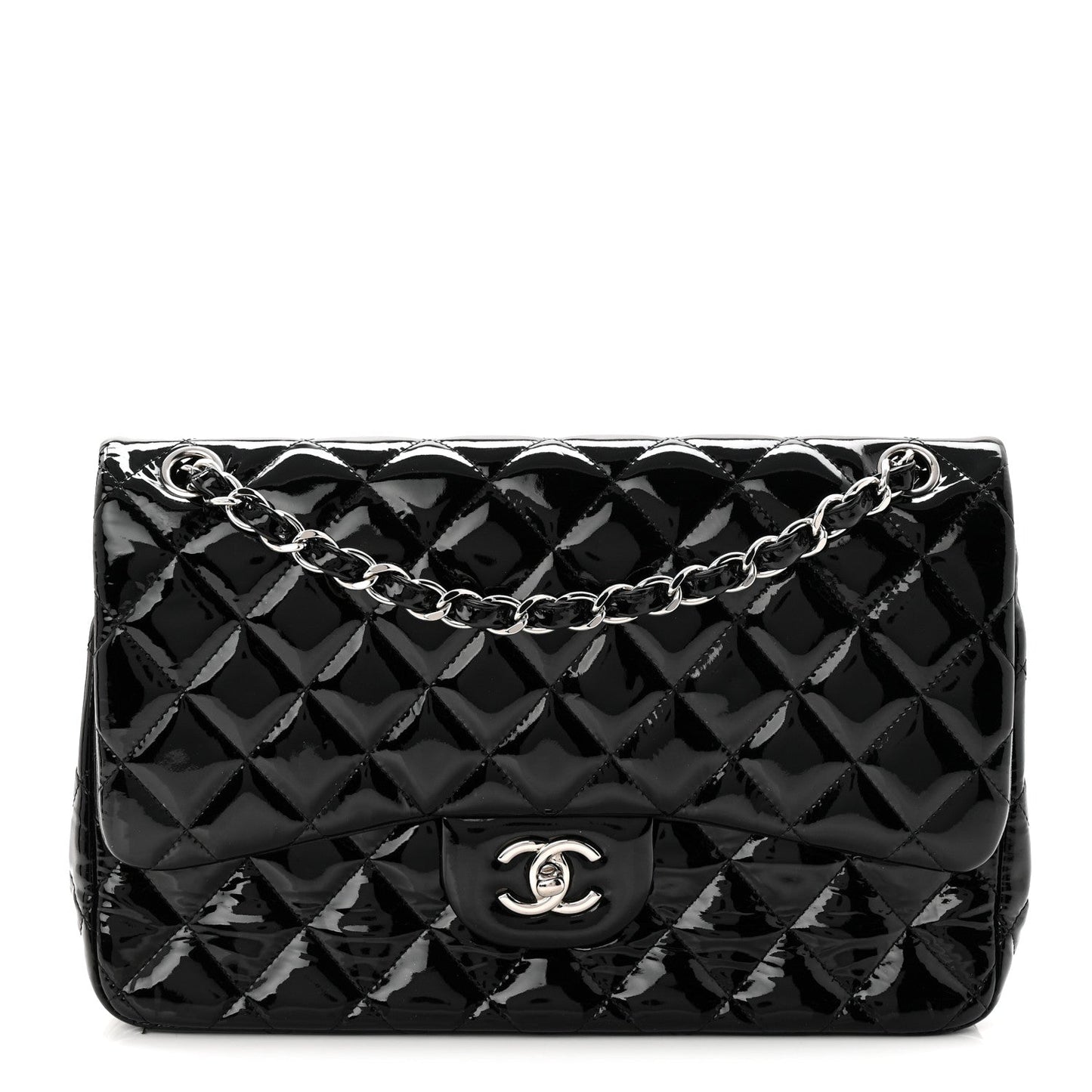 Patent Quilted Jumbo Double Flap Black
