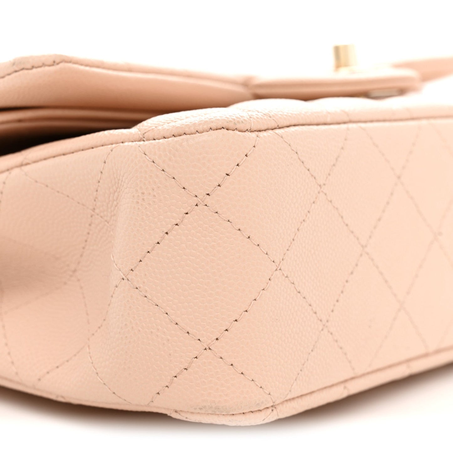 Caviar Quilted Medium Double Flap Light Beige