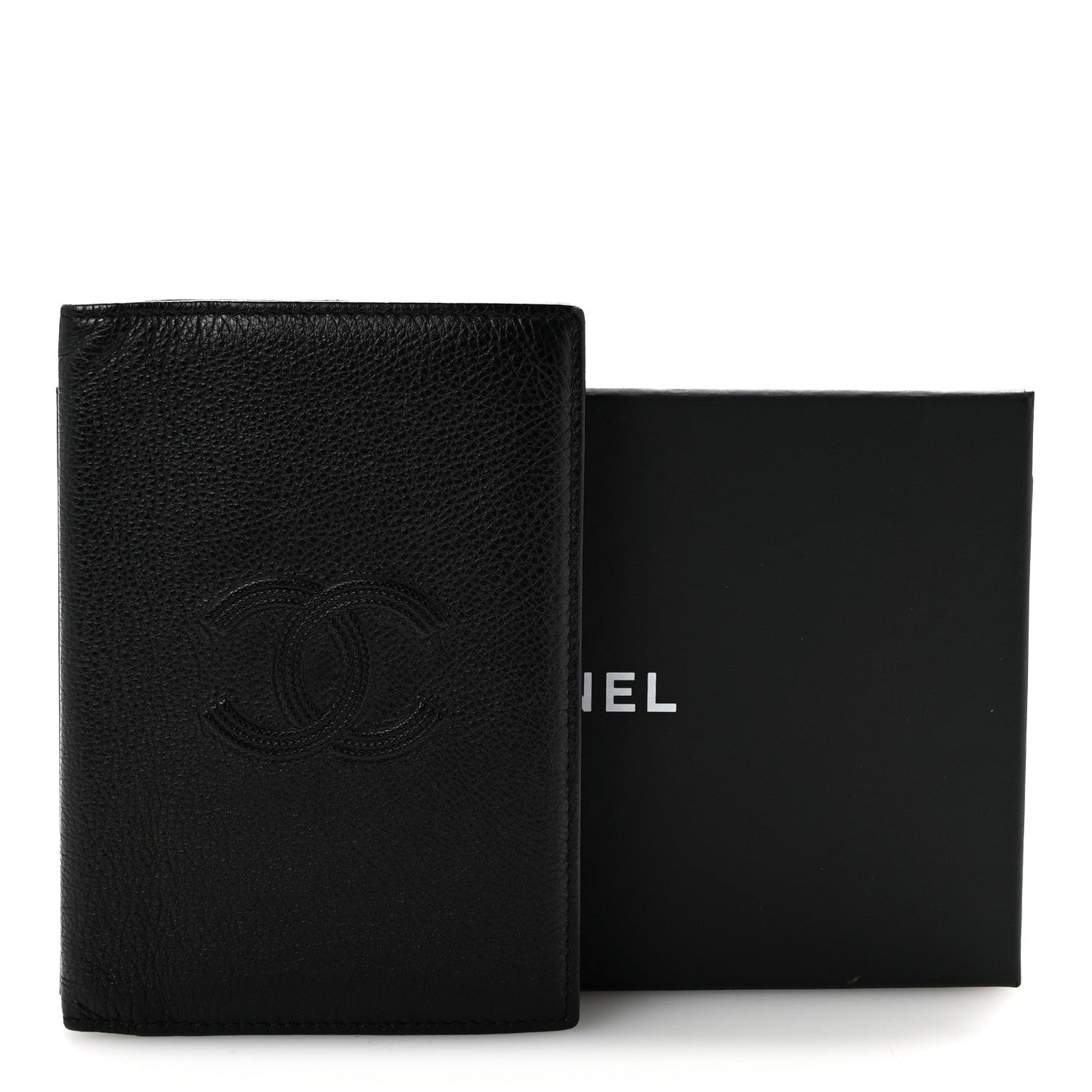 Grained Calfskin CC Passport Holder Wallet Black