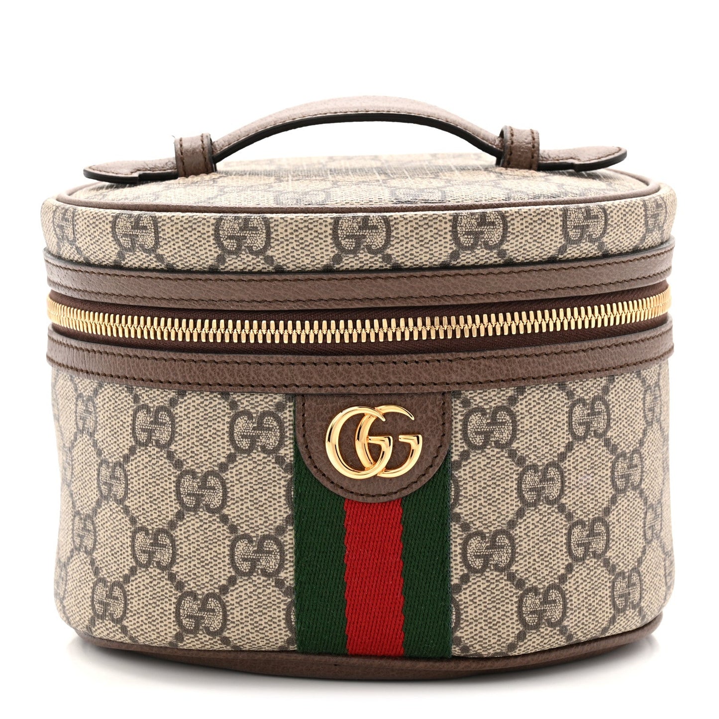 GG Supreme Monogram Textured Calfskin Web Ophidia Vanity Cosmetic Case Beige Ebony New Acero