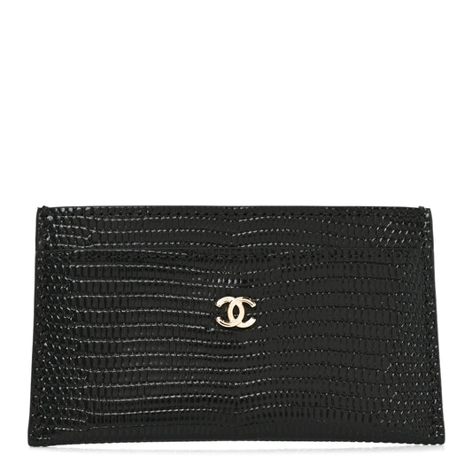 Calfskin Lizard Embossed Card Holder Black