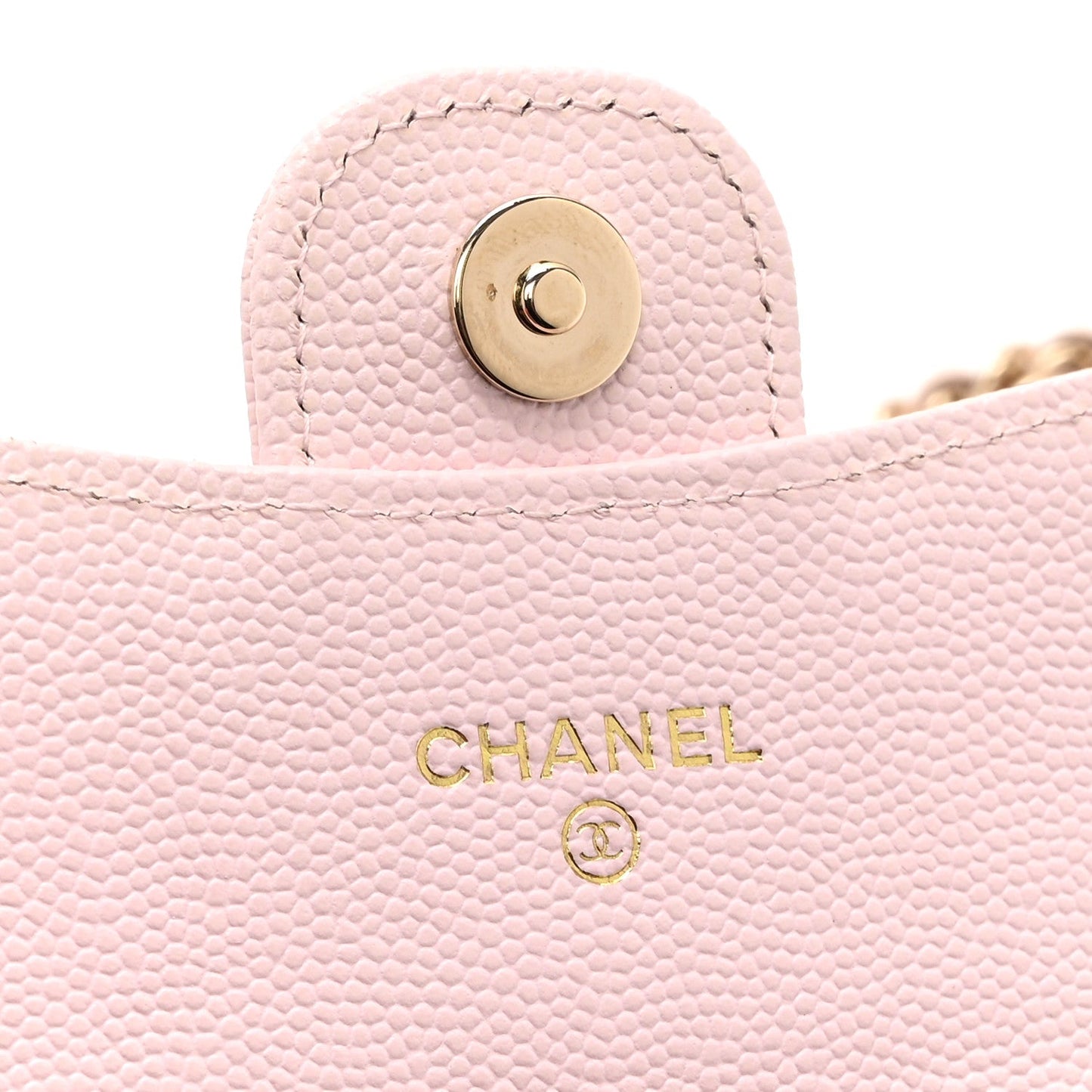 Caviar Quilted Flap Card Holder On Chain Pink