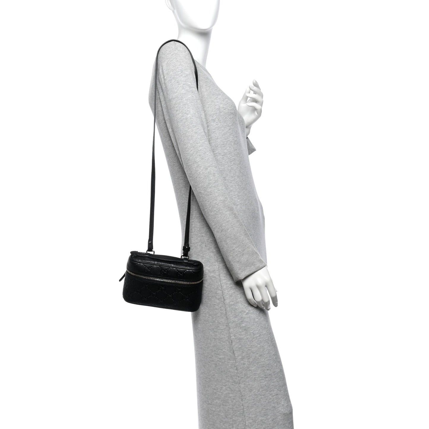 GG Calfskin Embossed Emblem Super MIni Crossbody Bag Black