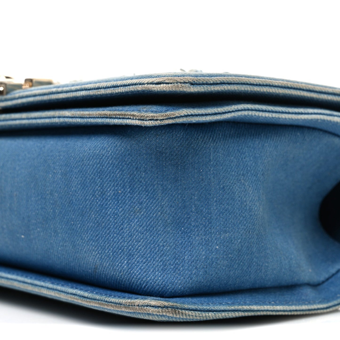 Denim Pleated Medium Boy Flap Light Blue