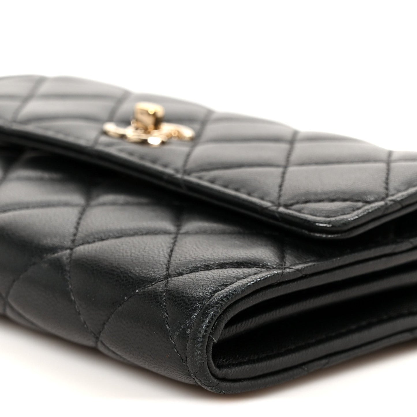 Lambskin Quilted Trendy CC Chain Clutch WOC Black