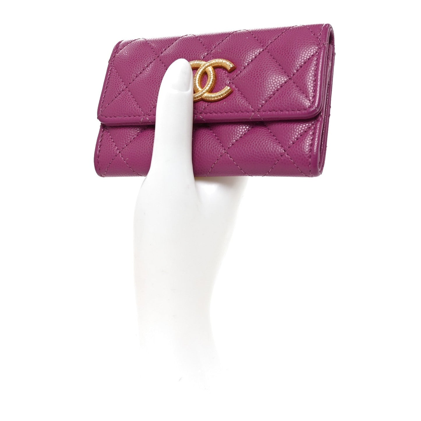 Caviar Quilted Textured CC Flap Card Holder Purple
