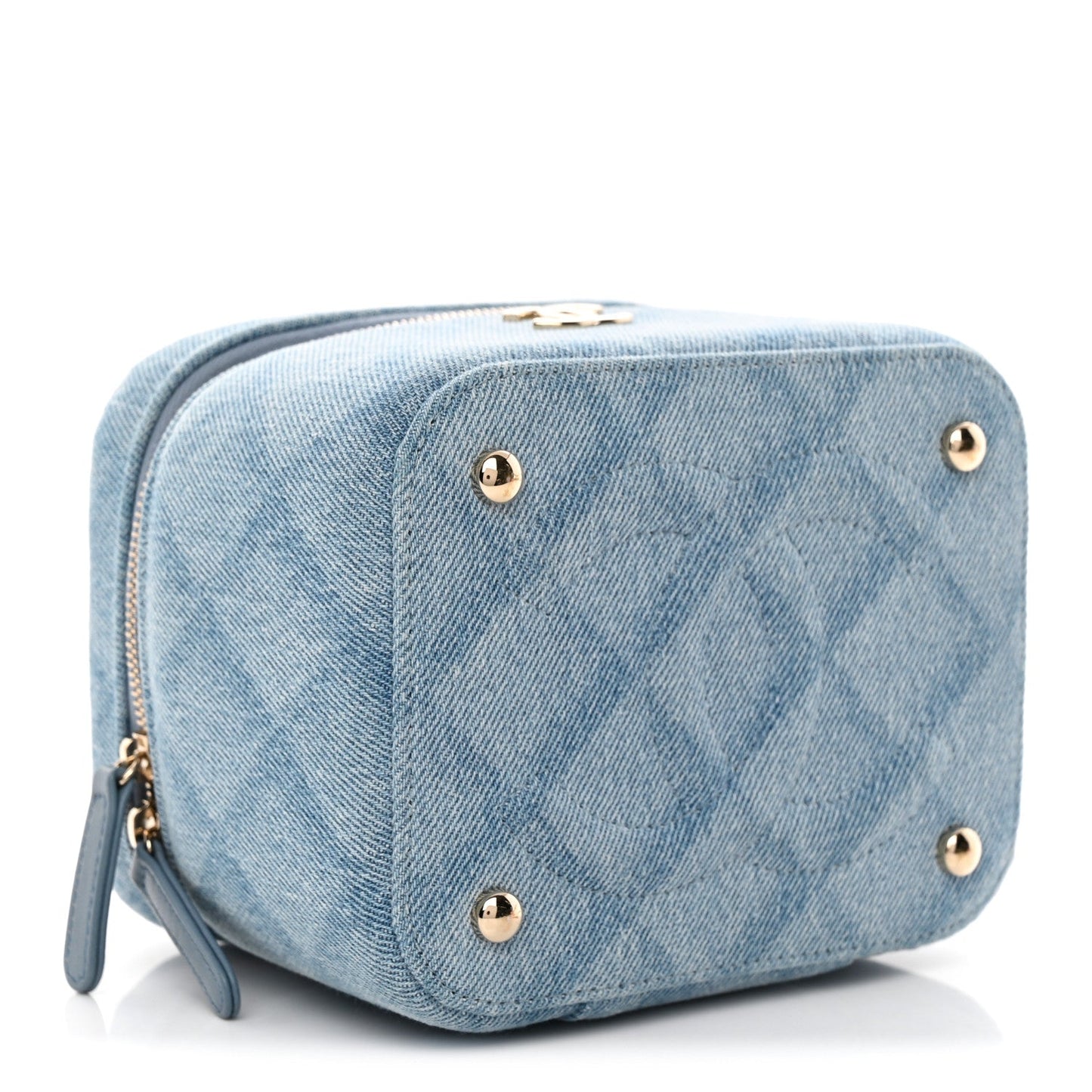 Denim Quilted Small CC Vanity Case Blue