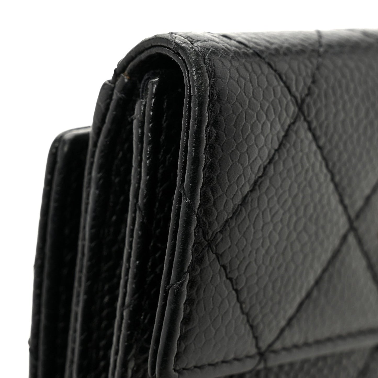 Caviar Quilted Compact French Flap Wallet Black