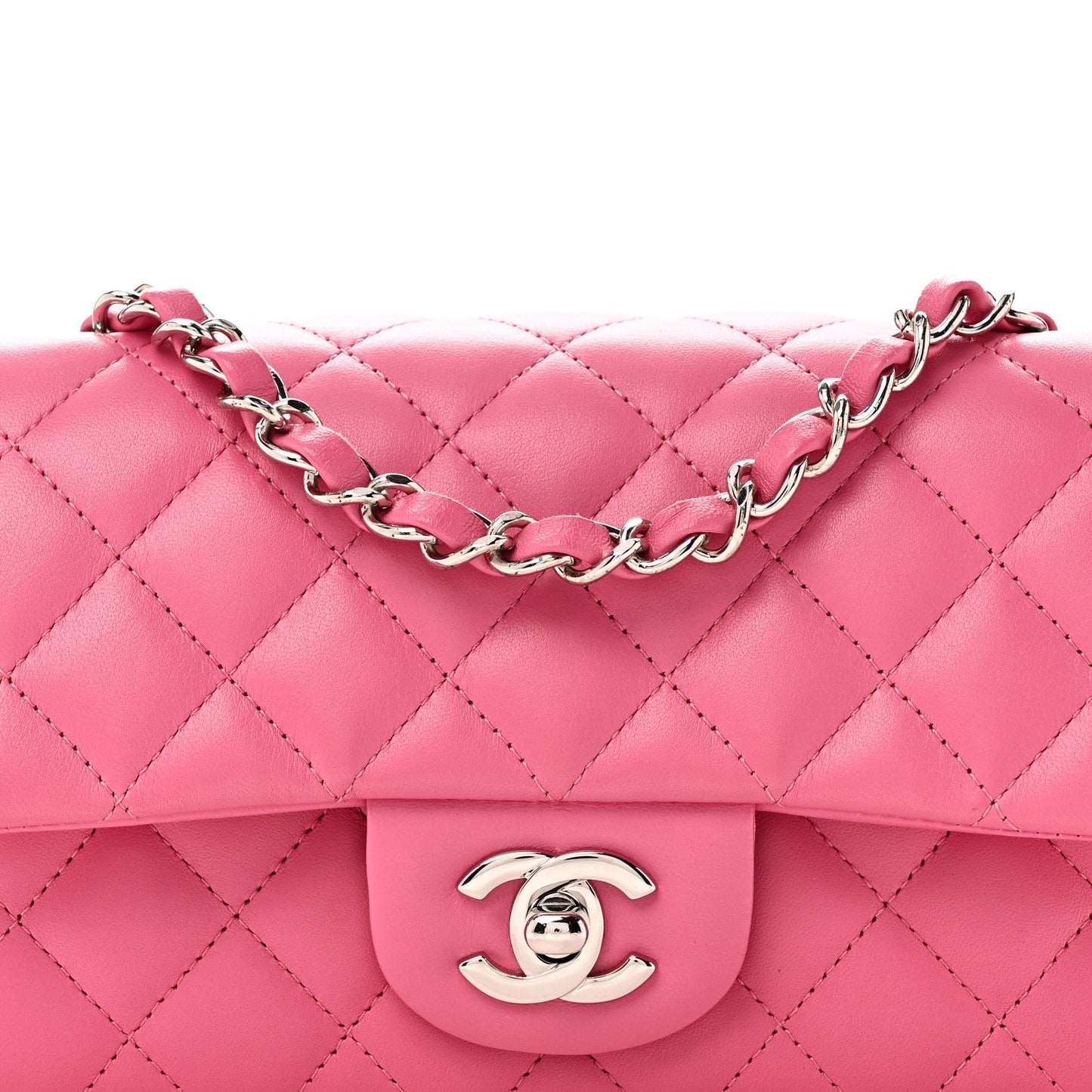 Lambskin Quilted Mini Rectangular Flap Pink