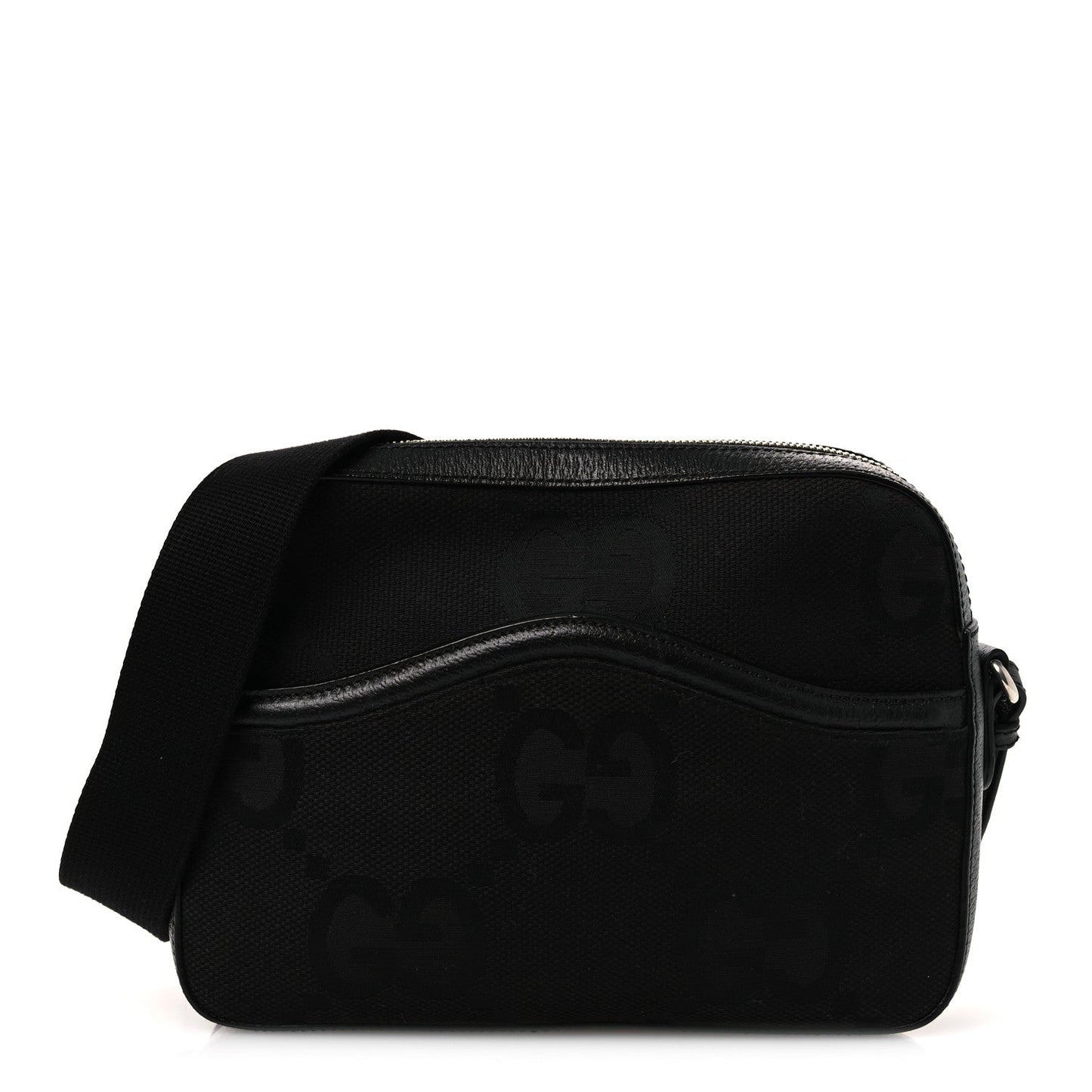 Monogram Jumbo GG Textured Dollar Calfskin Web Messenger Shoulder Bag Black