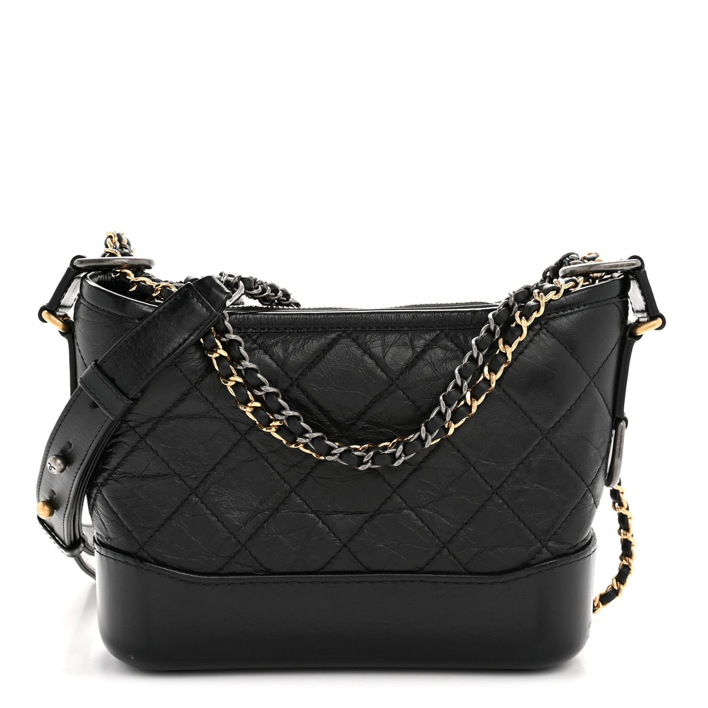 Aged Calfskin Quilted Small Gabrielle Hobo Black