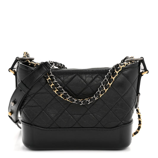 Aged Calfskin Quilted Small Gabrielle Hobo Black