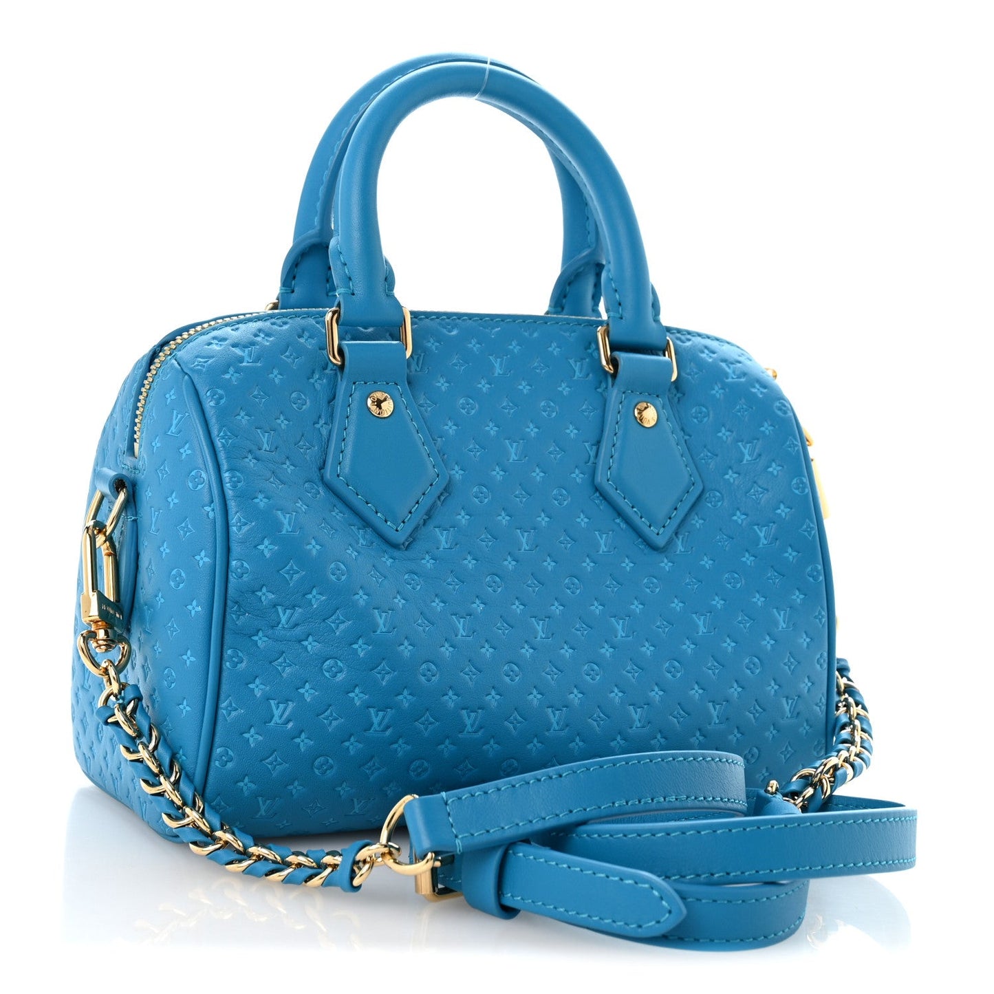 Calfskin Nanogram Embossed Speedy Bandouliere 20 Blue