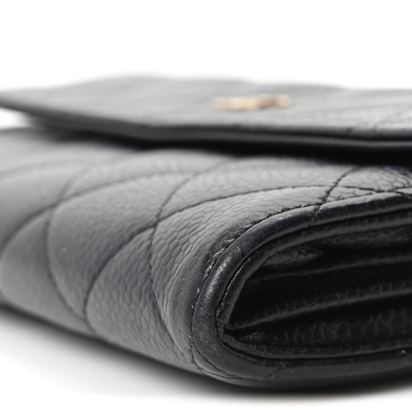 Caviar Quilted Large Gusset Flap Wallet Black