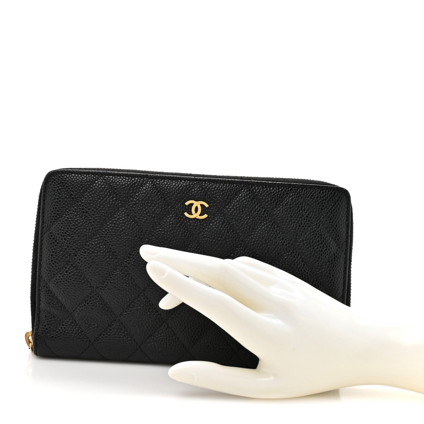 Caviar Quilted Large Zip Around Organizer Wallet Black