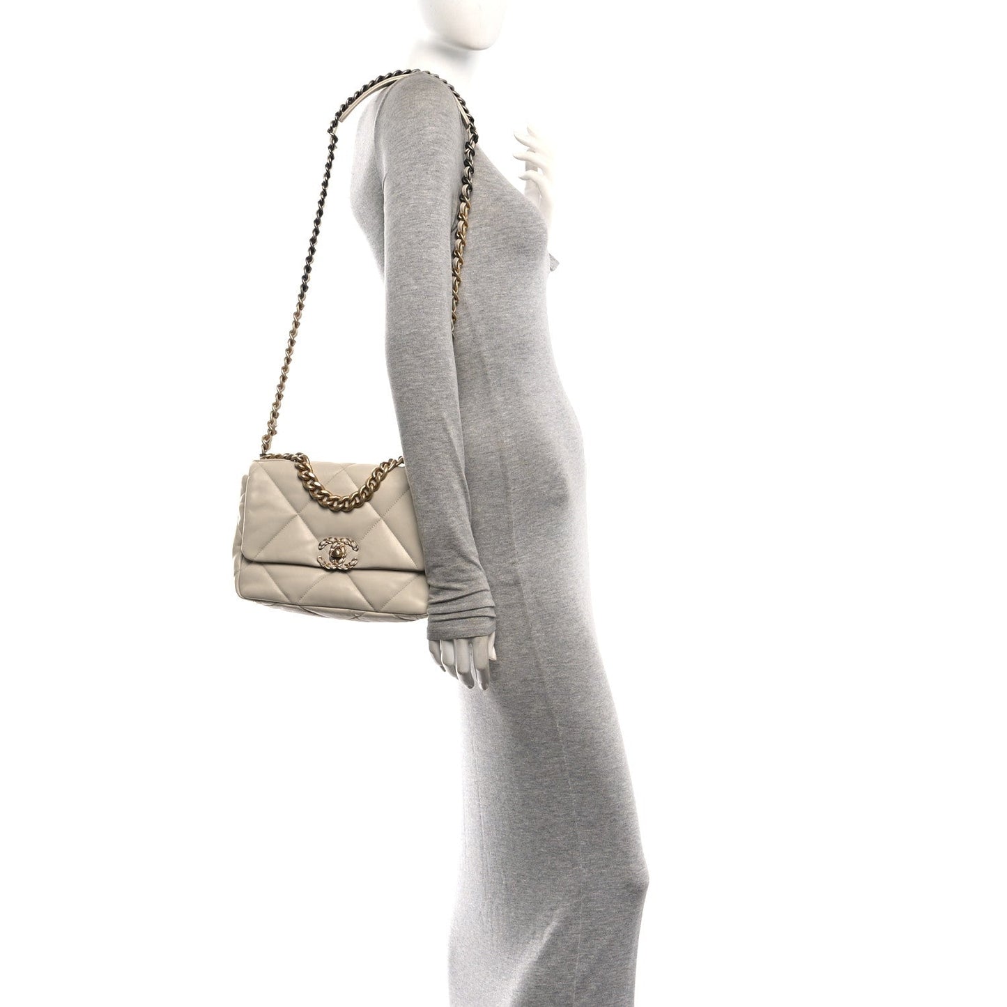 Lambskin Quilted Medium Chanel 19 Flap Light Beige