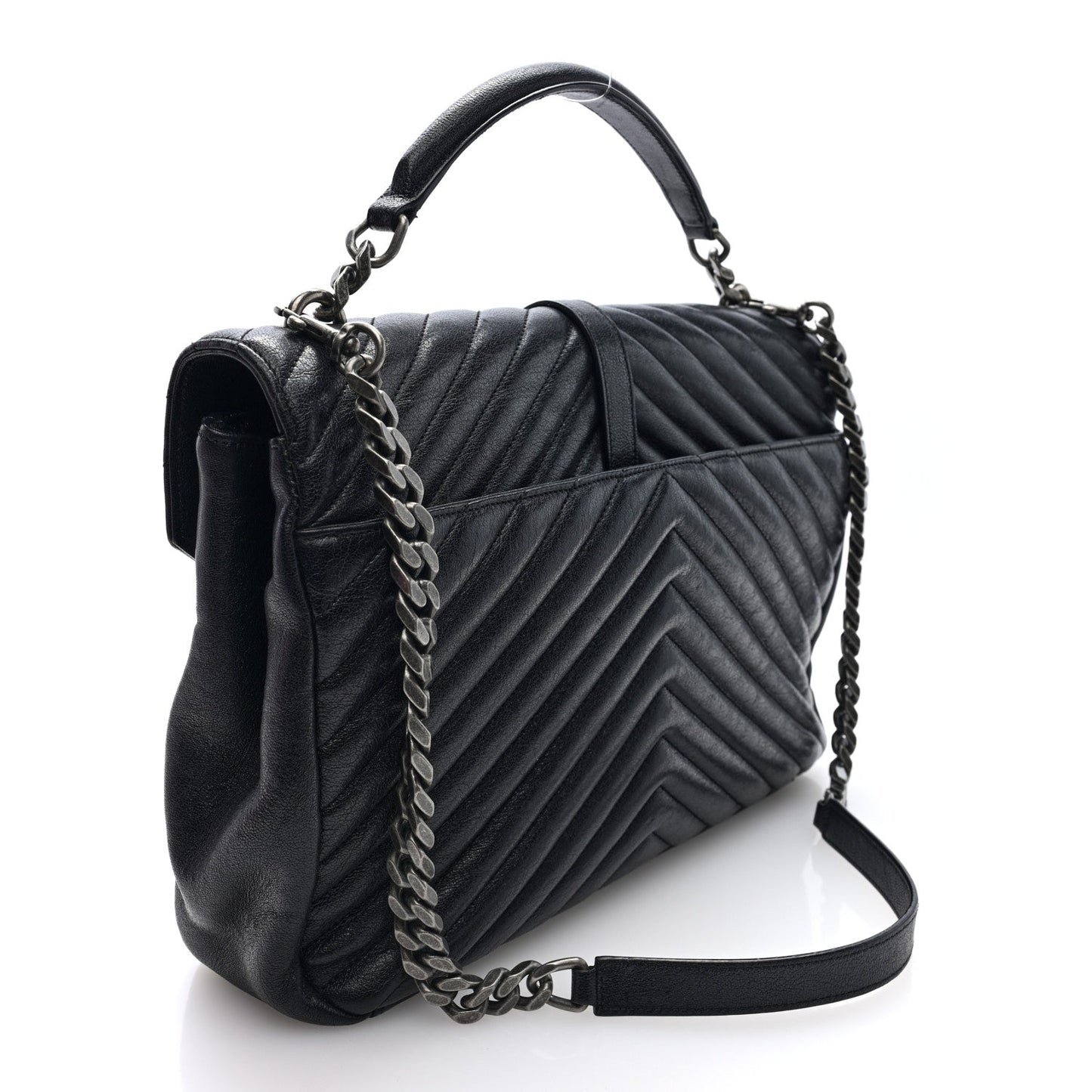 Sheepskin Matelasse Chevron Monogram Large College Satchel Black Tulip