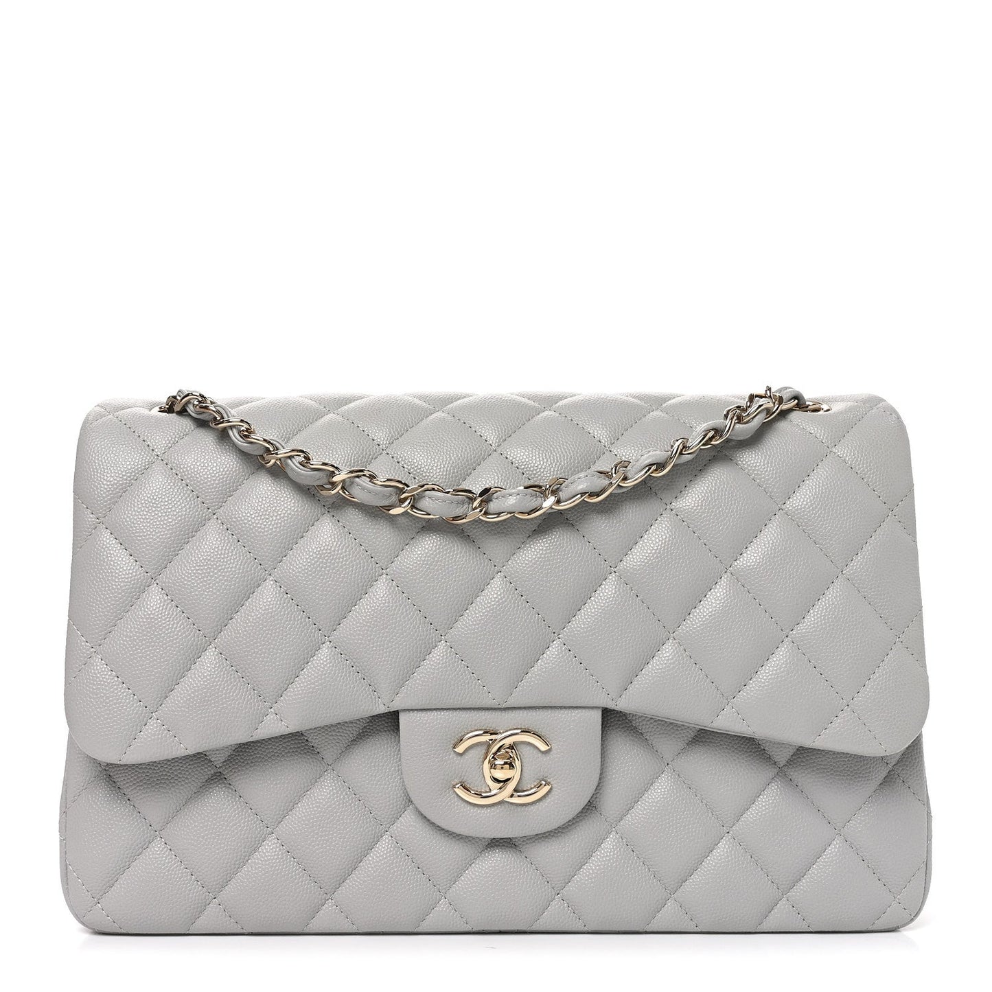 Caviar Quilted Jumbo Double Flap Grey