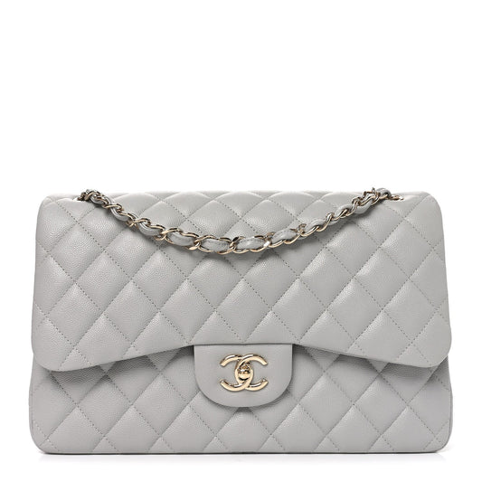 Caviar Quilted Jumbo Double Flap Grey