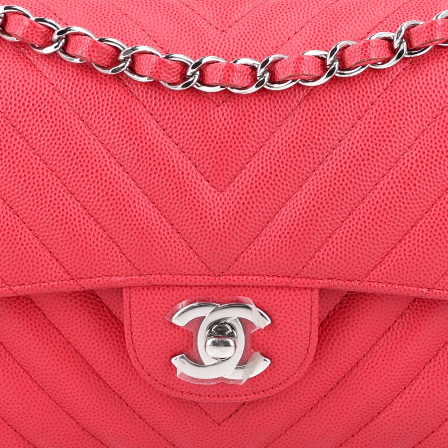 Caviar Chevron Quilted Small Double Flap Dark Pink