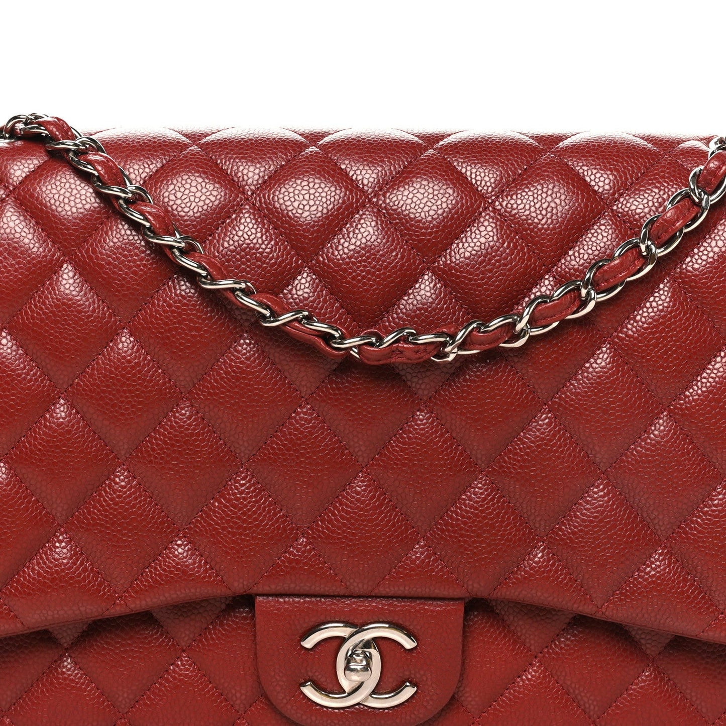Caviar Quilted Maxi Double Flap Dark Red