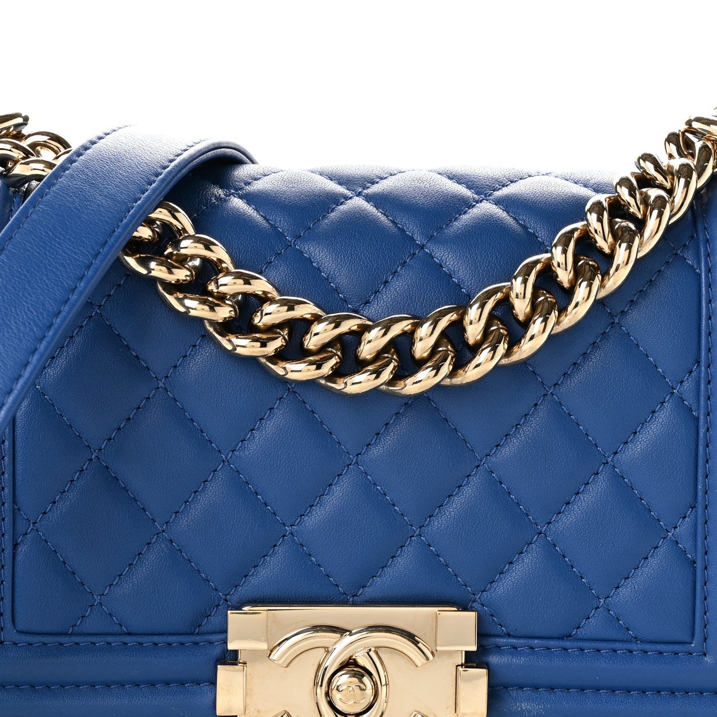 Lambskin Quilted Small Boy Flap Blue