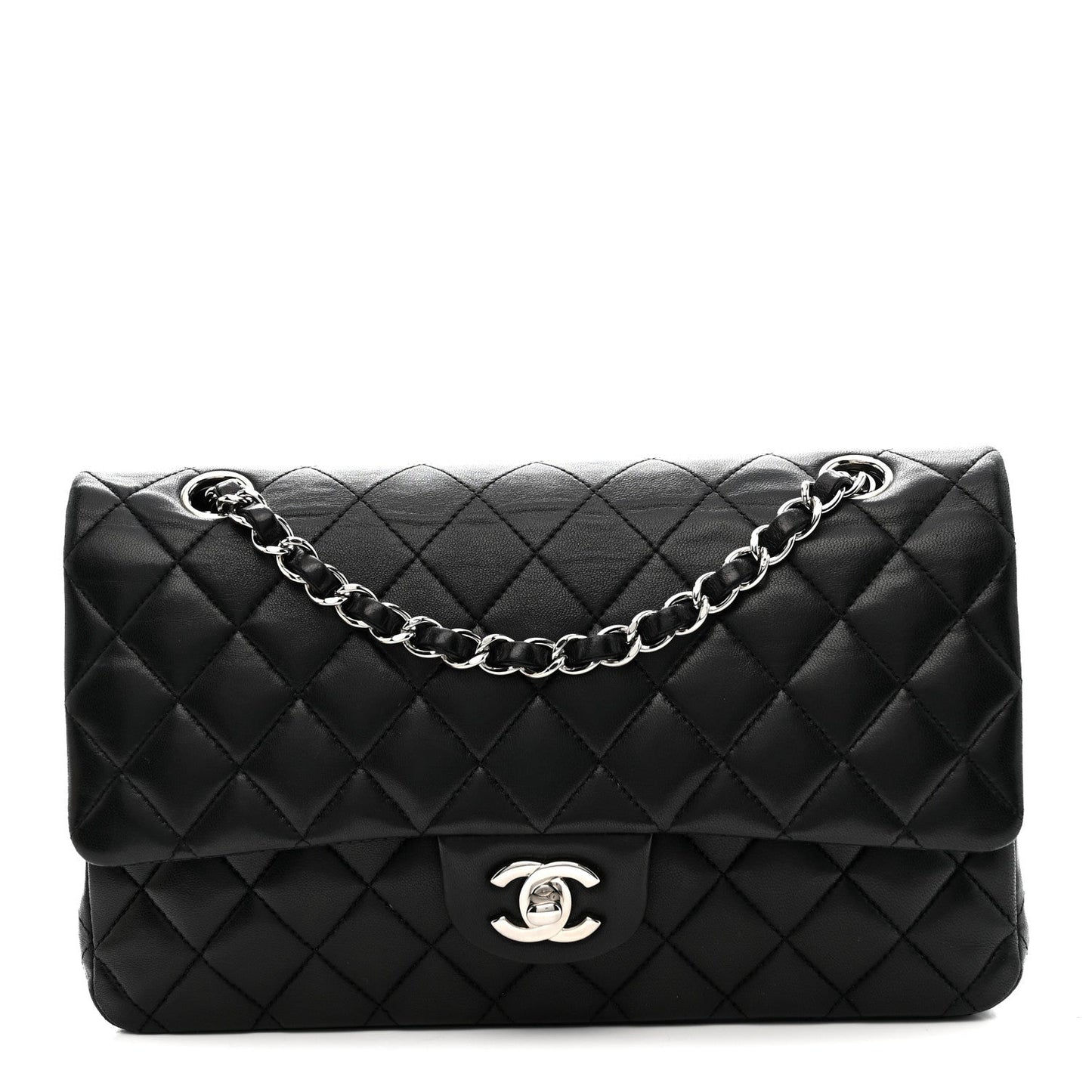 Lambskin Quilted Medium Double Flap Black