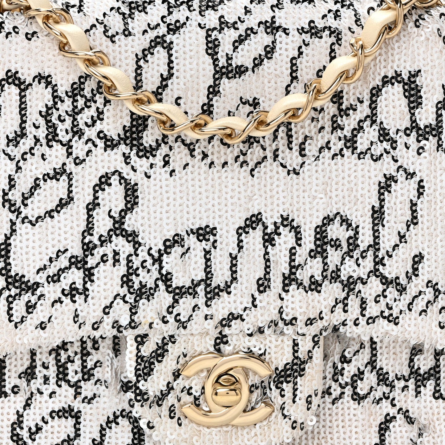 Sequin Logo Medium Flap White Black