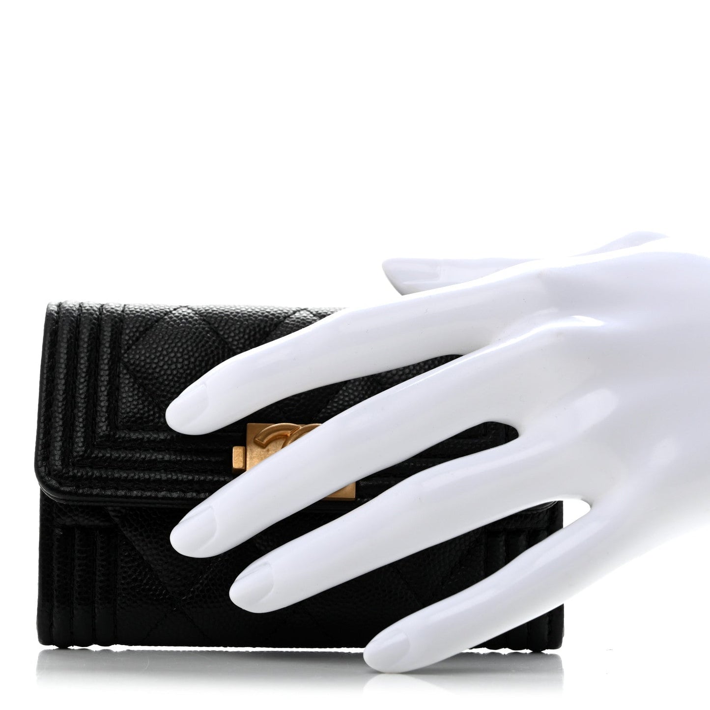 Caviar Quilted Boy Flap Card Holder Black