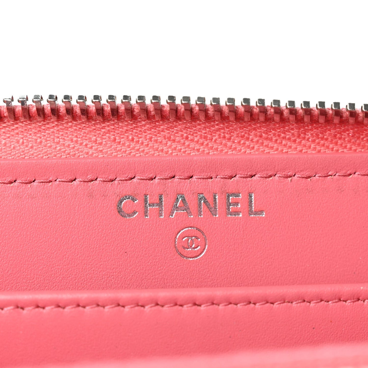 Caviar Chevron Large Gusset Zip Around Wallet Pink