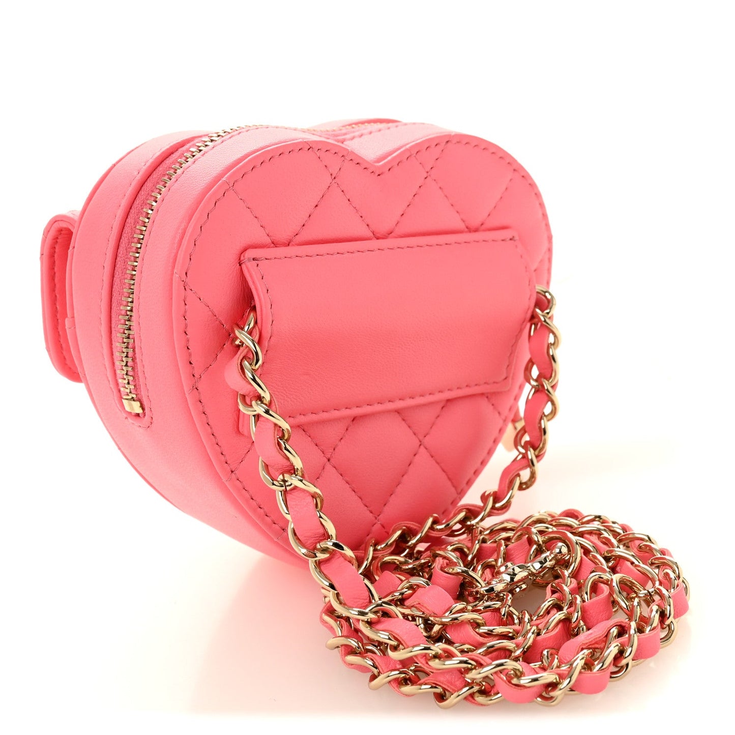 Lambskin Quilted CC In Love Heart Waist Belt Bag With Chain Pink