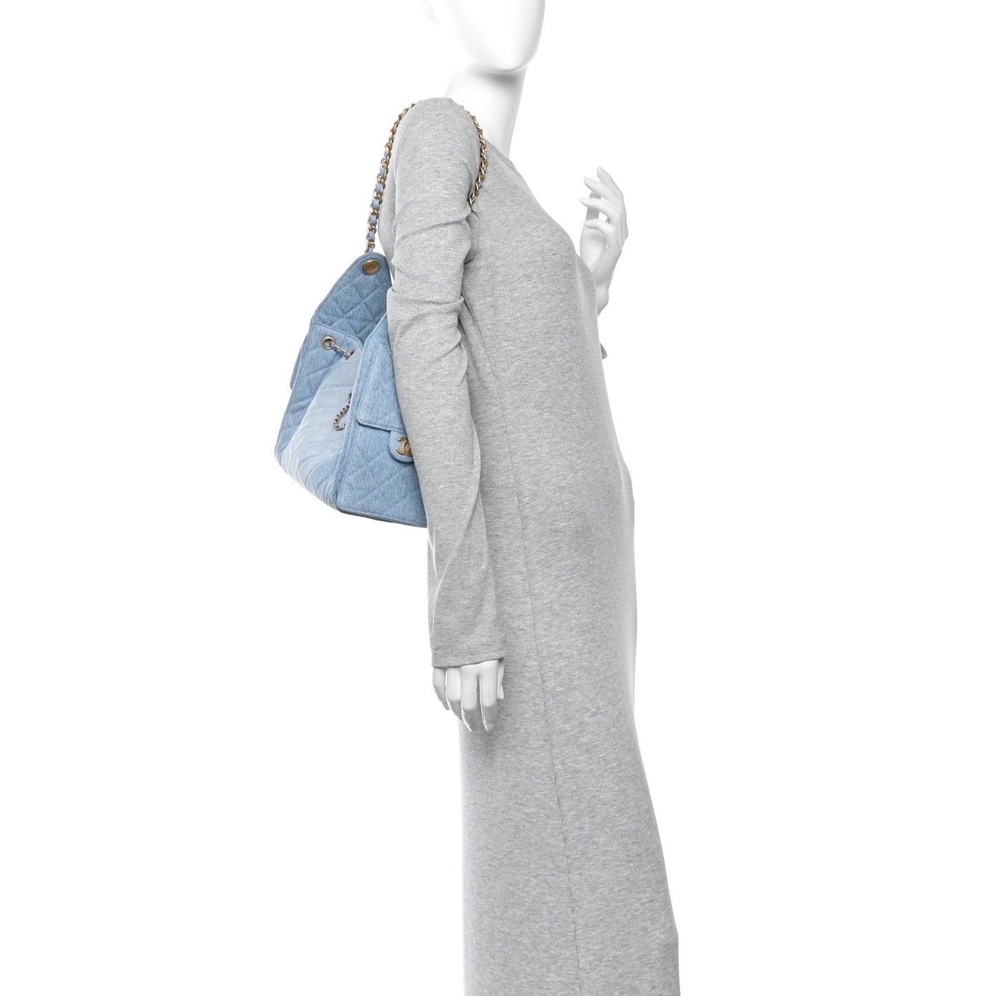Washed Denim Quilted Small Chanel 25 Handbag Blue