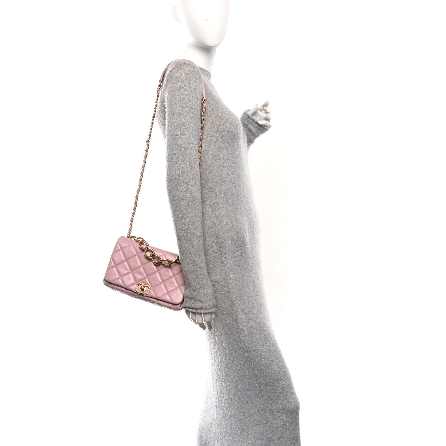 Lambskin Quilted Medium Color Match Flap Light Pink