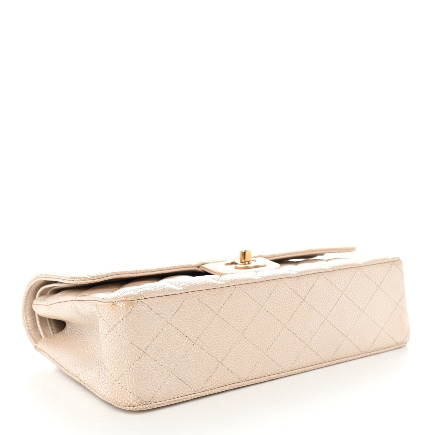 Pearly Caviar Quilted Medium Double Flap Light Beige