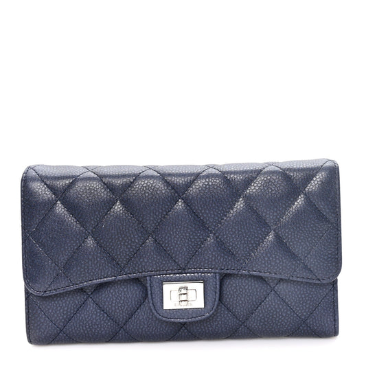 Caviar Quilted Reissue Long Flap Wallet Navy
