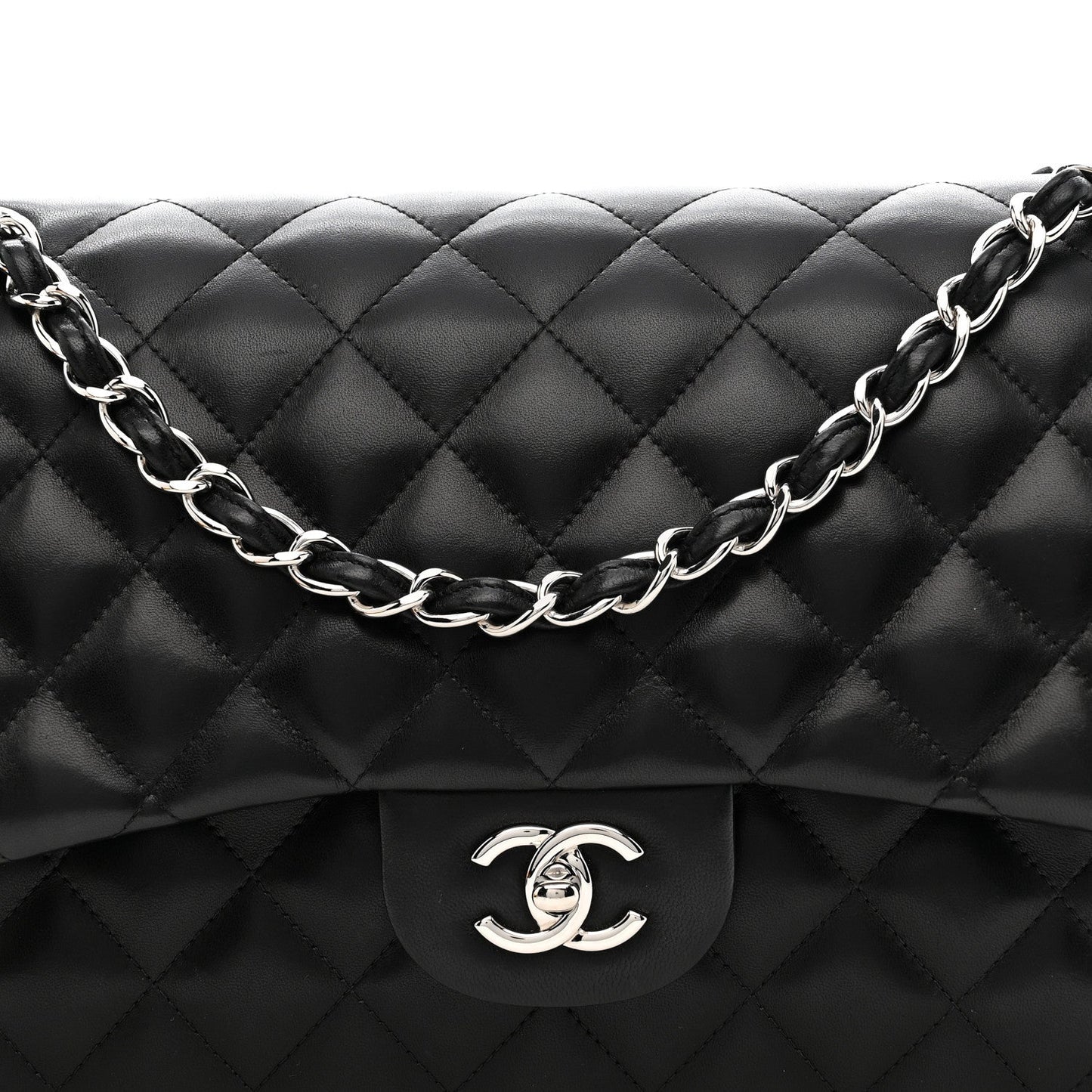 Lambskin Quilted Jumbo Double Flap Black
