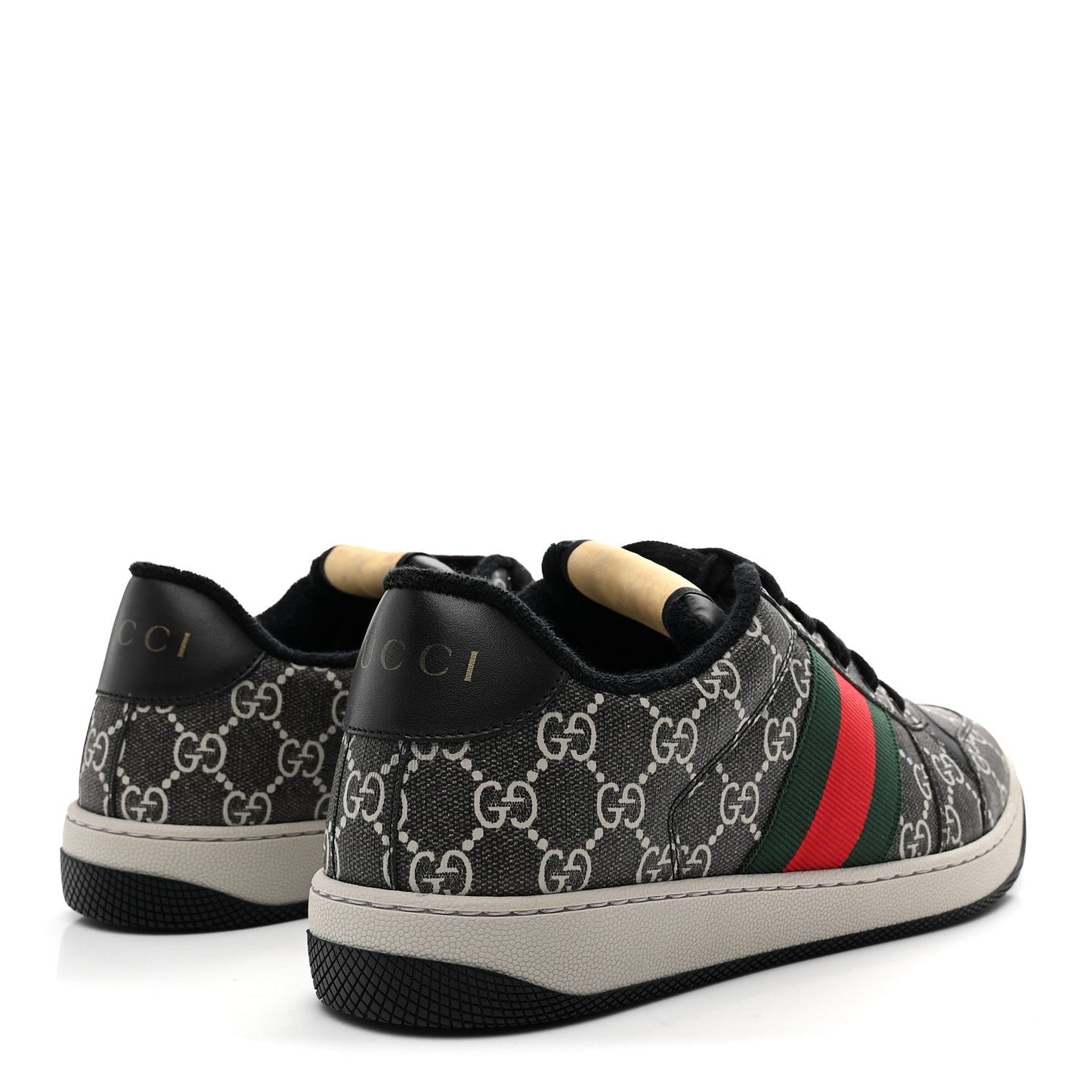 GG Supreme Monogram Miro Soft Calfskin Web Mens Screener Sneakers 8.5 Black Grey Sky