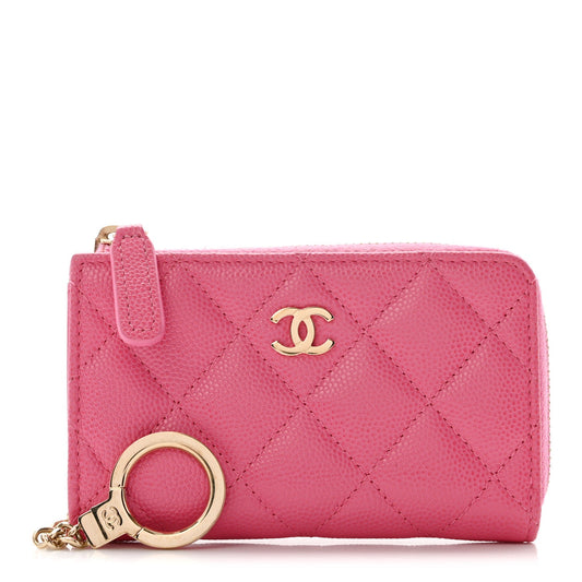 Caviar Quilted Zipped Key Holder Case Pink