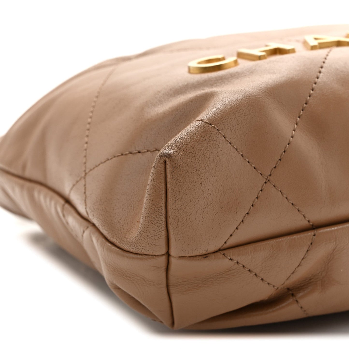 Shiny Calfskin Quilted Mini Chanel 22 Dark Beige