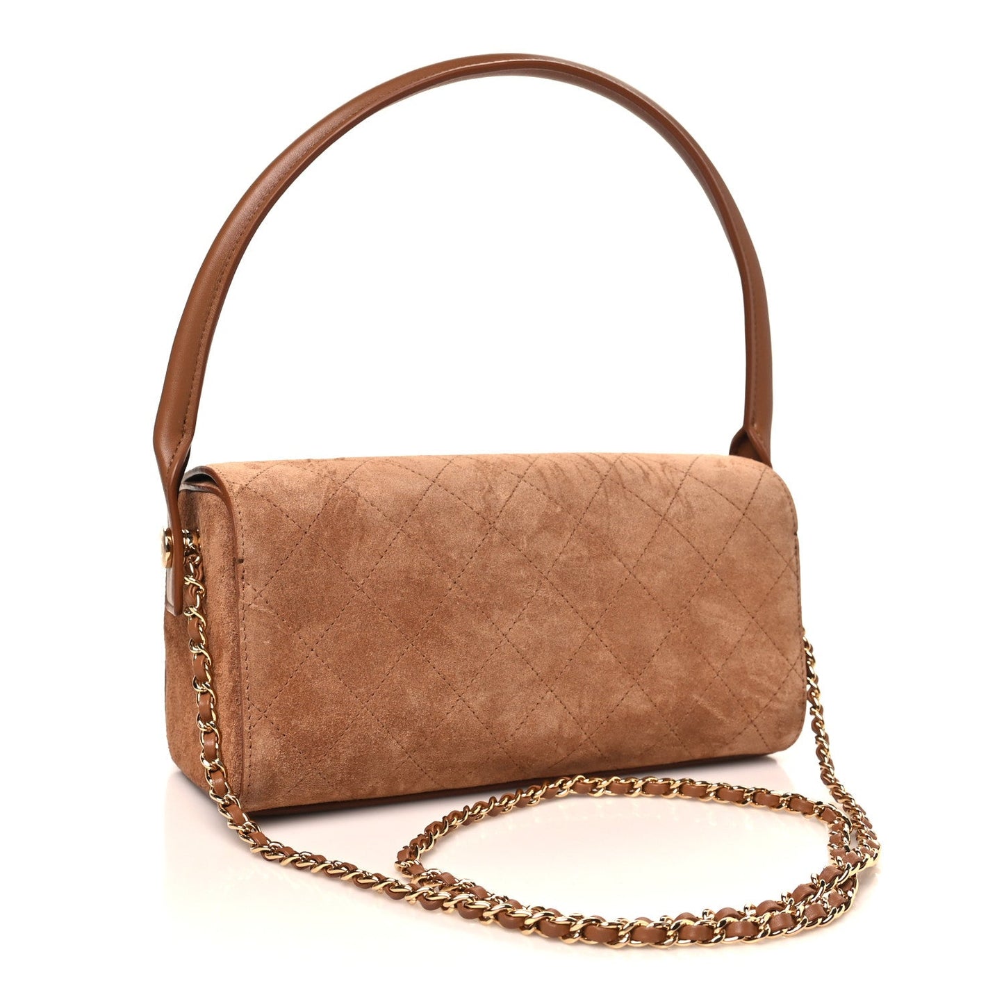 Calfskin Crocodile Embossed Turn Around Clutch With Chain Dark Khaki Camel